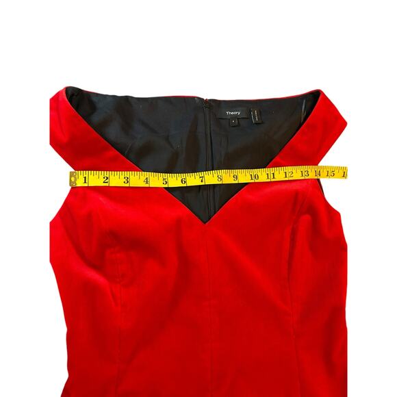 Theory Red Velvet Sleeveless Off Shoulder Dress - Size 4 - Picture 4 of 14